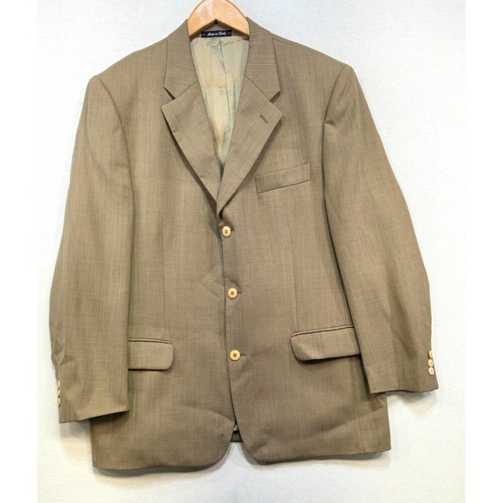 Bachrach Mens Wool Blazer 44R Tan Three-Button Suit Jacket Made In Italy